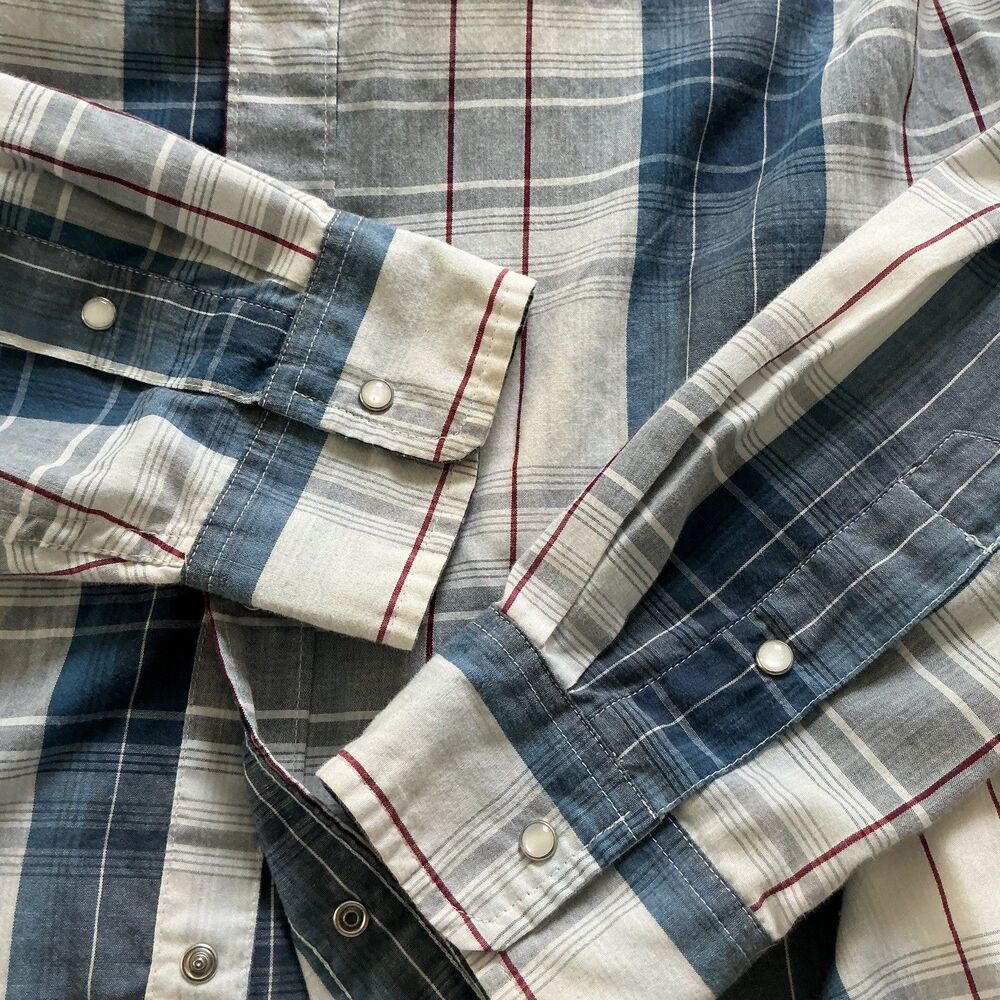 Levi's White Blue Plaid Western Pearl Snap Long Sleeve Button Down Shirt Men's L - Picture 6 of 8